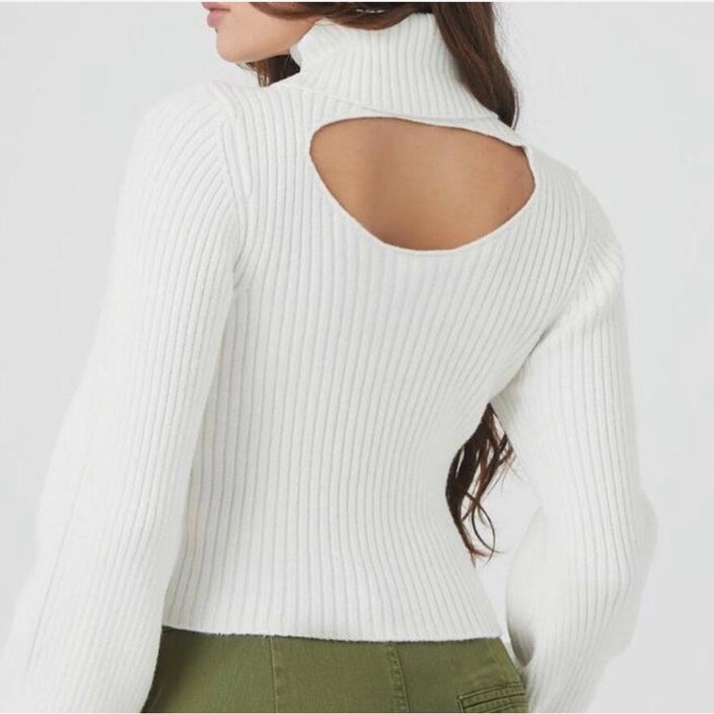 NWT Forever 21 white ribbed cut out sweater